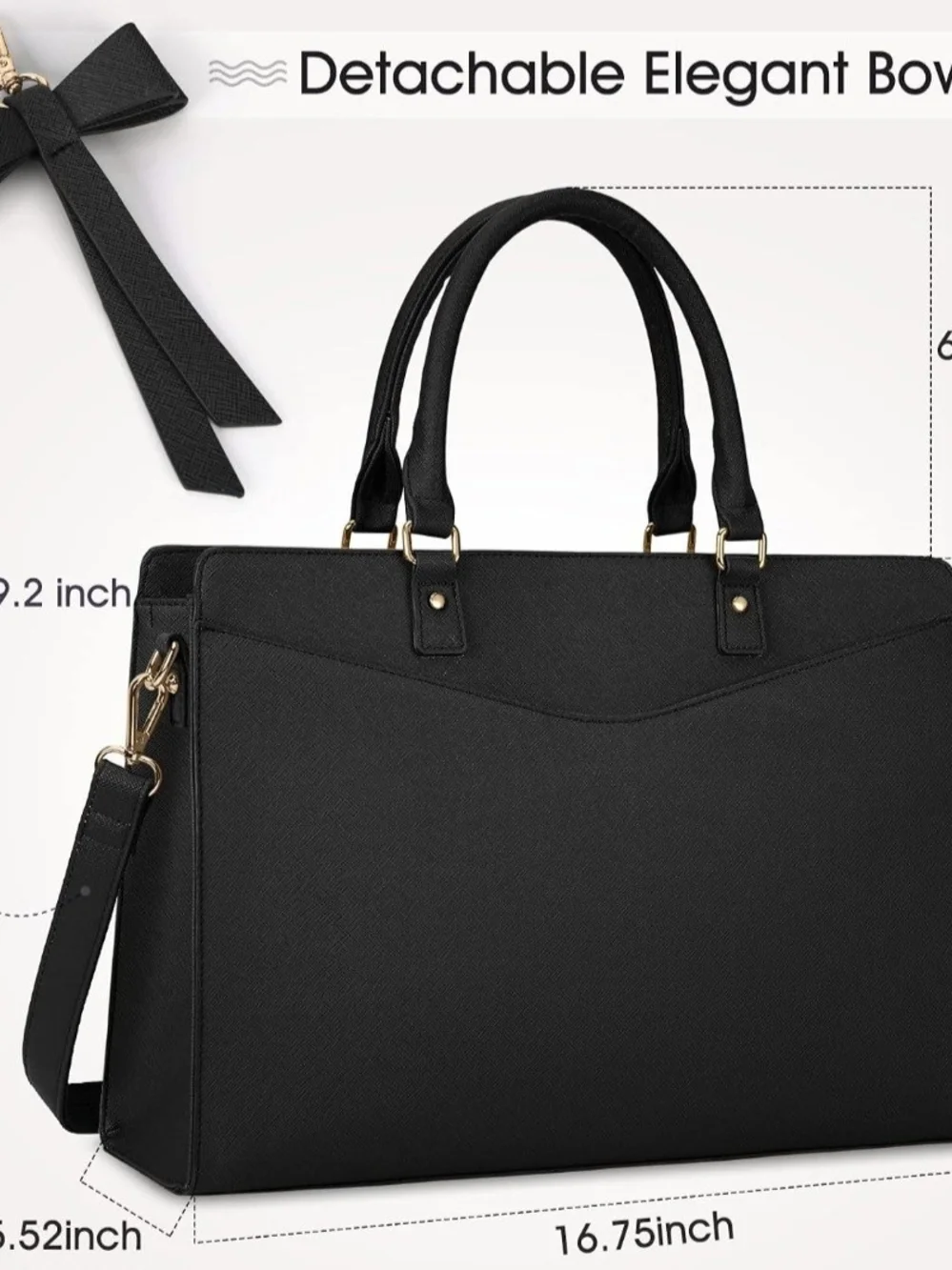 Elegant Black Structured Tote Bag with Bow Detail